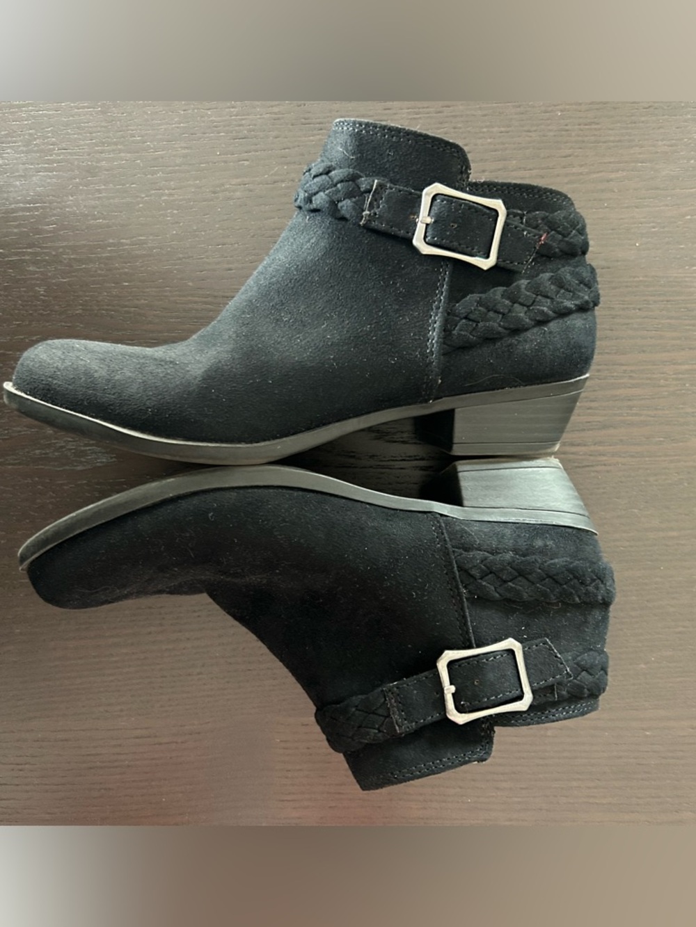 Women's Black Suede Ankle Boots with Braided Strap